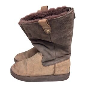 UGG Jesslyn Leather Suede Chocolate Brown Boots Womens Size 6 Snow Cozy Furr